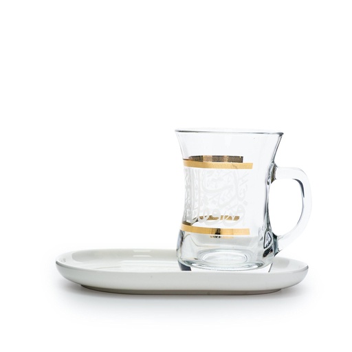 [D-46960] Glass & Porcelain Mug & Saucer Set 4Pcs / 46960