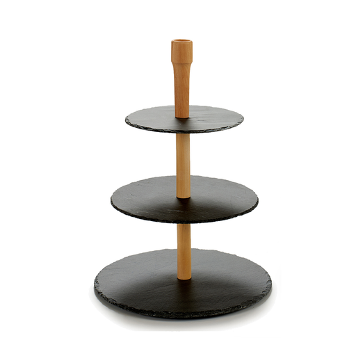 [AR-006] Arte Regal Black Round Slate 3 Layers Serving Stand 30 cm / 21801