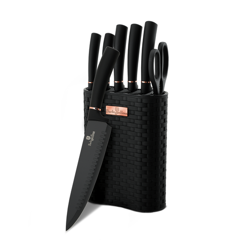 [BH-123] Berlinger Haus 7 Pieces Knife Set with Stand Black Rose Gold Collection / BH/2501
