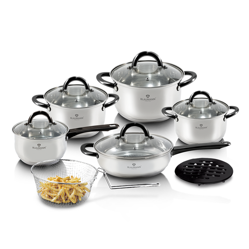 [BH-044] Blaumann Stainless Steel 13 Pieces Cookware Set Silver-Hungary / BL-3245