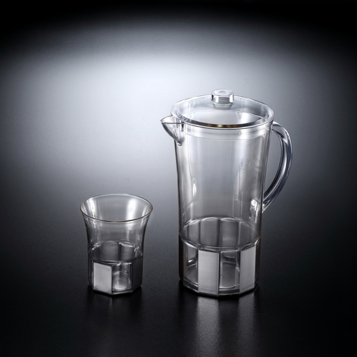 [02-1017S] Vague Acrylic Jug Set with 6 Cups Silver Taiwan