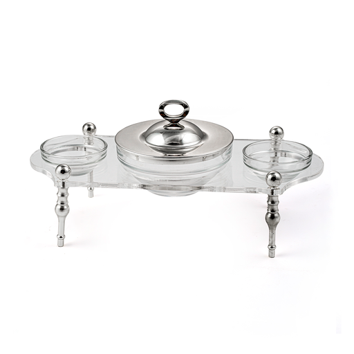 [02-1038] Vague 4 Pieces Silver & Clear Date Bowl Serving Set