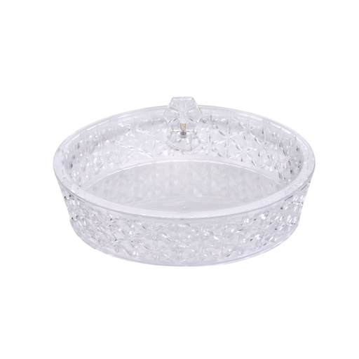 [02-1050] Vague Clear Round Acrylic Candy Box 30.5 cm x 30.5 cm Daisy Pattern