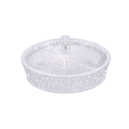 [02-1051] Vague Clear Round Acrylic Candy Box with 4 bowls 30.5 cm x 30.5 cm Daisy Pattern