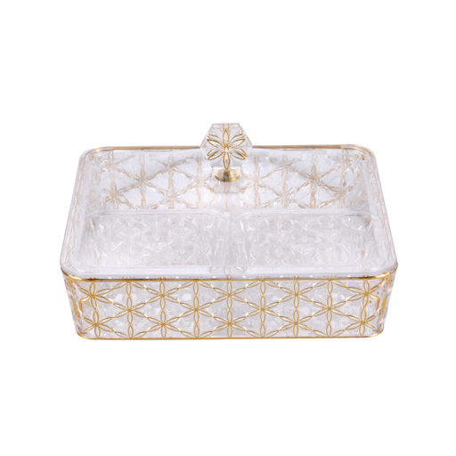 [02-1062] Vague Clear & Gold Square Acrylic Candy Box with 4 bowls 27.2 cm x 27.2 cm Daisy Pattern