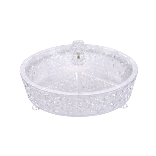 [02-1069] Vague Clear Round Acrylic Candy Box with legs and 4 bowls 30.5 cm x 30.5 cm Daisy Pattern