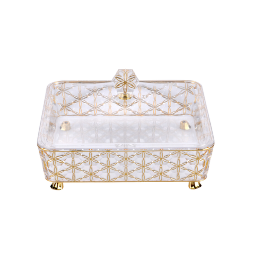 [02-1076] Vague Clear & Gold Square Acrylic Candy Box with legs 27.2 cm x 27.2 cm Daisy Pattern