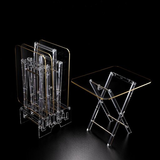 [02-1308G] Vague Acrylic 4 Rectangular Coffee Tables with Stand Set Classic Design