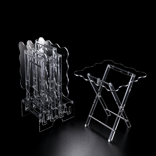 [02-1311S] Vague Acrylic 4 Square Coffee Tables with Stand Set Classic Wave Design