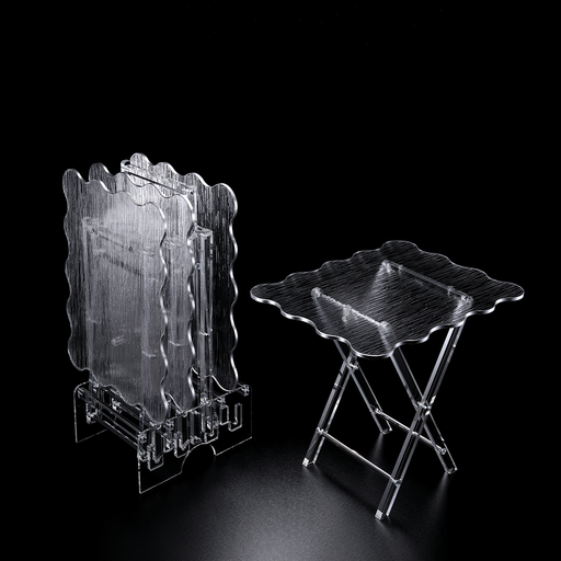 [02-1314S] Vague Acrylic 4 Rectangular Coffee Tables with Stand Set Wave Bark Design