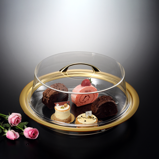 [02-166G] Vague Acrylic Cake Box Round Gold 45 cm