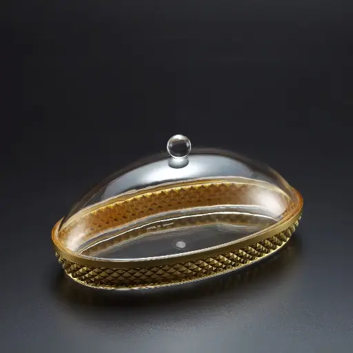 [02-496] Vague Acrylic Diamond Golden Oval Dessert Set