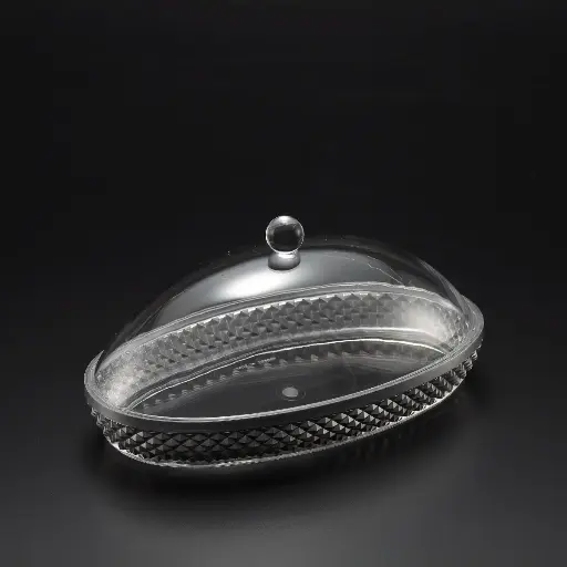 [02-497] Vague Acrylic Diamond Silver Oval Dessert Set