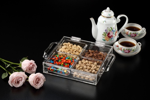 [02-563] Vague Acrylic Laser Serving Tray with 4 Compartment 24.5 cm