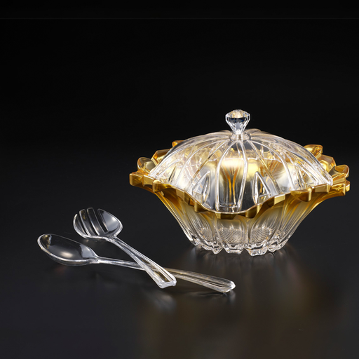 [02-842] Vague Acrylic Salad Bowl with Spoon & Fork Servers Clear