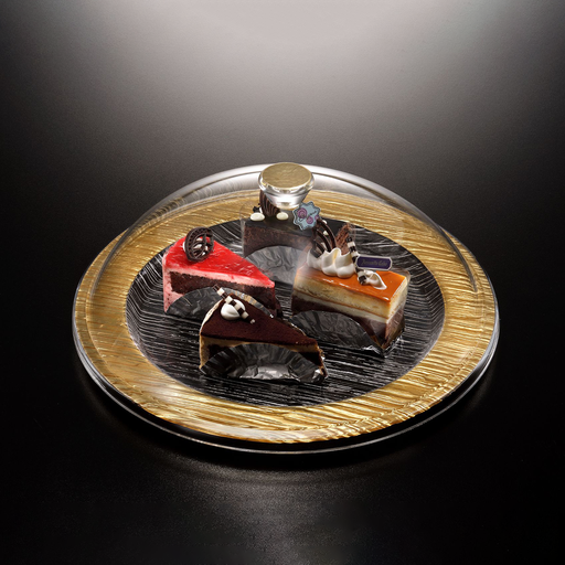 [02-851G] Vague Acrylic Serving Set Round Bark Golden 31 cm