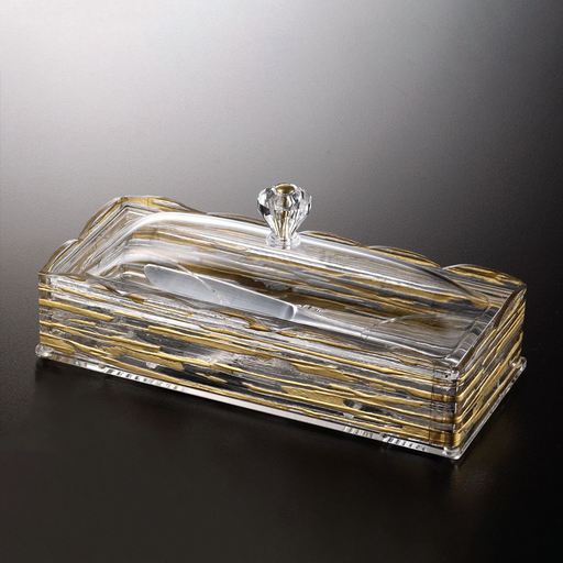 [02-867] Vague Acrylic Cutlery Holder Box 25.5 cm Golden Lines