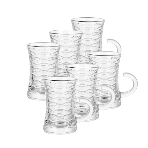[04-625] Glass 6 Pcs Tea Cup Set 110 ml - Swirl Design