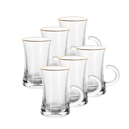 [04-628] Glass 6 Pcs Tea Cup Set 110 ml - Plain with Golden Rim