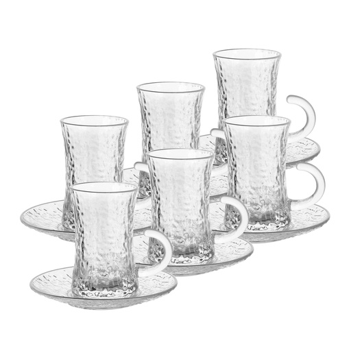[04-634] Glass 12 Pcs Tea Cup & Saucer Set 110 ml - Aquamist Design