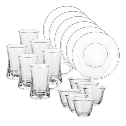 [04-635] Glass 18 Pcs Tea & Coffee Set - Plain