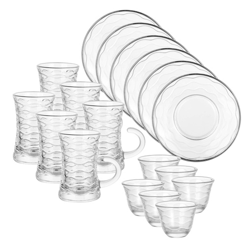 [04-636] Glass 18 Pcs Tea & Coffee Set - Swirl Design
