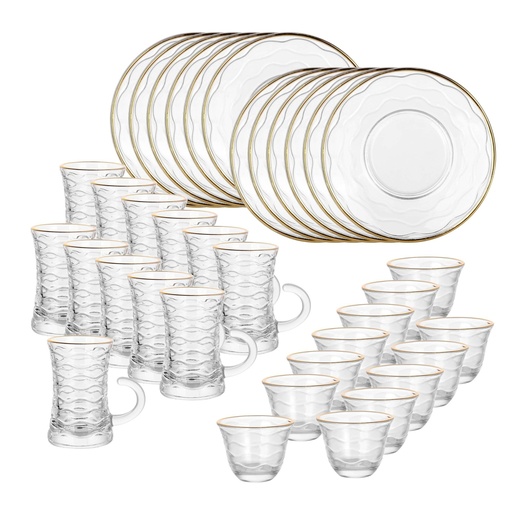 [04-648] Glass 36 Pcs Tea & Coffee Set - Swirl Design with Golden Rim