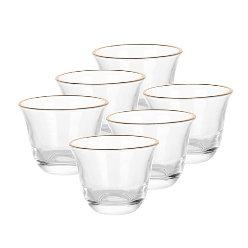 [04-656] Glass 6 Pcs Cawa Cup Set 60 ml - Plain with Golden Rim