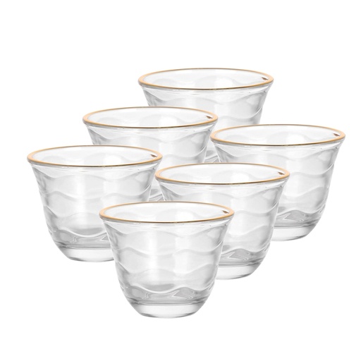 [04-657] Glass 6 Pcs Cawa Cup Set 60 ml - Swirl Design with Golden Rim