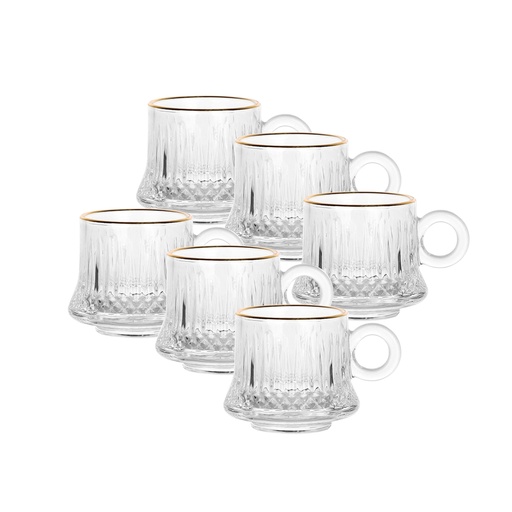 [04-661] Glass 6 Pcs Tea Mug Set 105 ml - Diamond Design