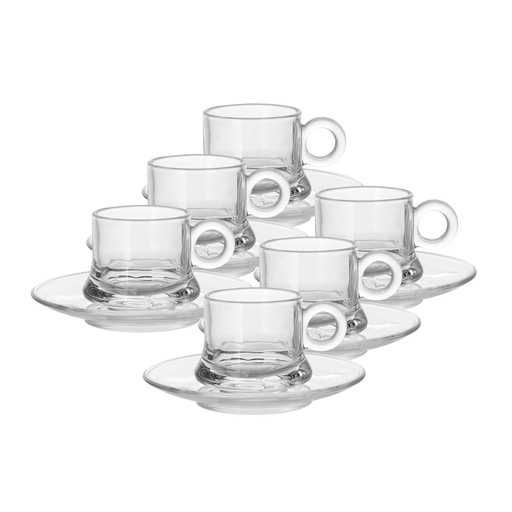 [04-662] Glass 12 Pcs Tea Mug & Saucer Set 105 ml - Plain