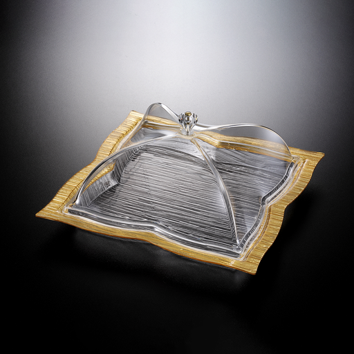 [02-986G] Vague Acrylic Square Dessert Serving Set Gold 40 cm