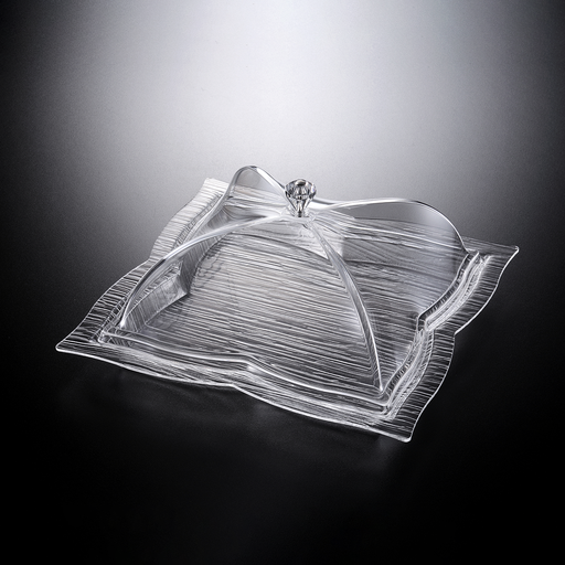 [02-988] Vague Acrylic Square Dessert Serving Set Clear 30 cm