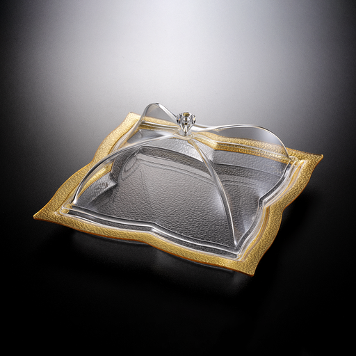 [02-989G] Vague Acrylic Square Dessert Serving Set Golden 40 cm