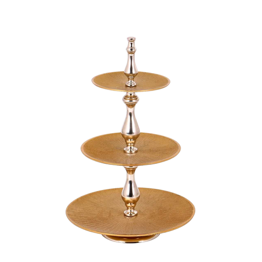[05-008G] Vague Aluminium Round 3 Tier Stand with Stainless Steel Gold Finish 30 cm, 23 cm, 17.5 cm