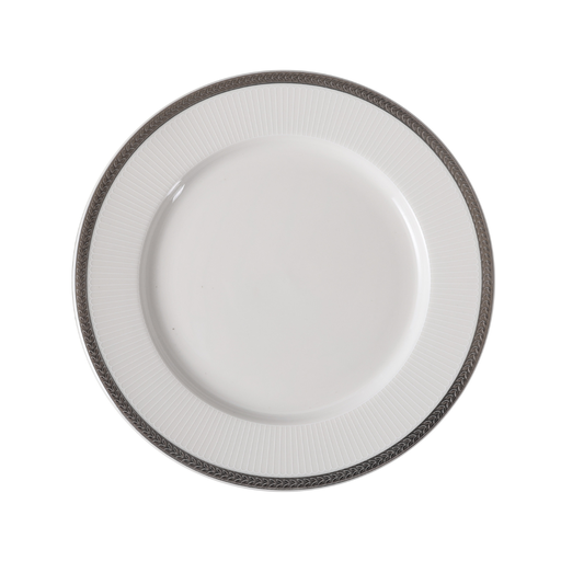 [08-1641] Porceletta VIP Ivory Porcelain Flat Plate with Silver Rim – 30 cm
