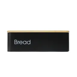 [13-1761] Vague Rectangular Mini Bread Bin with Bamboo Lid 42.5×24×12.5 cm Black