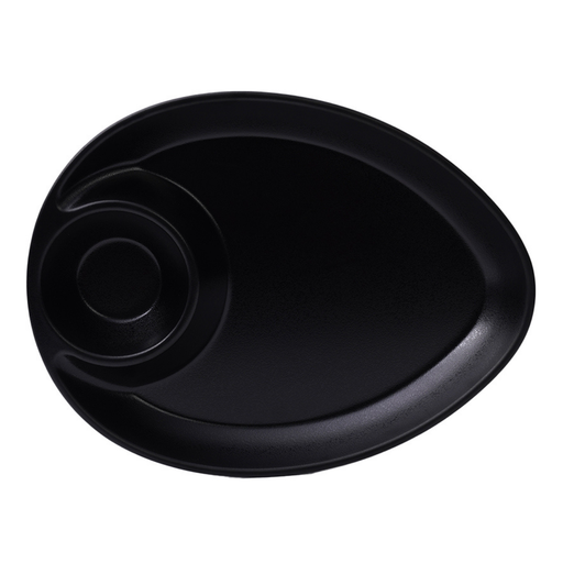 [36-465MT] Vague Melamine Triangle Platter with Sauce Hole 29.5 x 22.5 x 3 cm Black Matt Finish