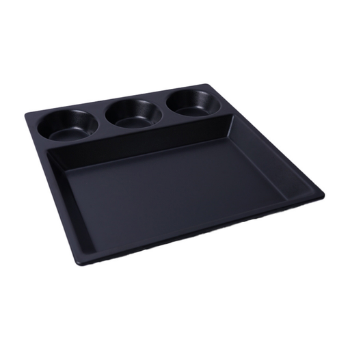 [36-469MT] Vague Melamine Square Divided Platter with 3 Round Sauce Compt. 29.5 x 3 cm Black Matt Finish