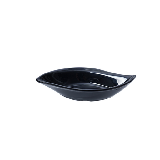 [36-470B] Vague Black Melamine Leaf Shape Dish 16.3 x 9 cm