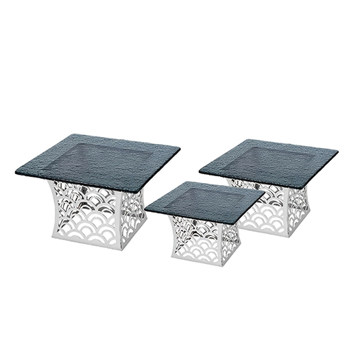 [BF-135] Vague 3 Layers Steel Display Stands with Black Glass Set