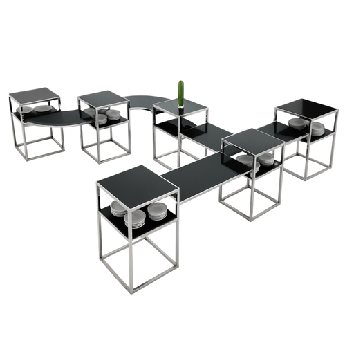[BF-141] Vague 11 Pcs Steel Stand with Black Glass Set