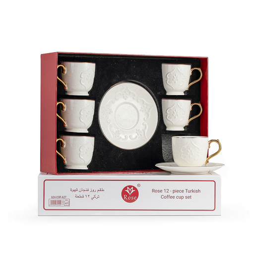 [RP-83012] Rose Coffee Cups & Saucers Set Dotted White / 624-COF-A27