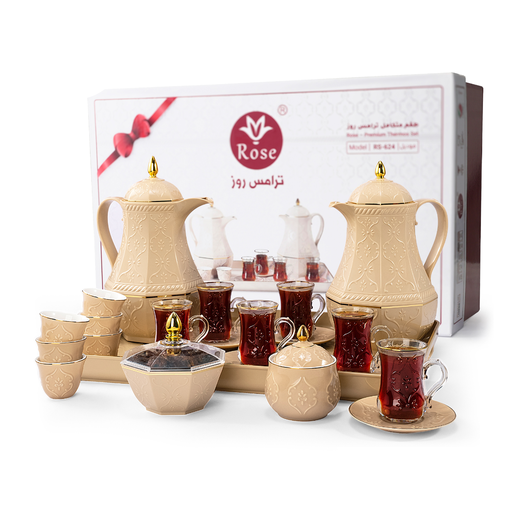 [RP-83031] Rose Tea and Coffee 24 Pcs Set with Vacuum Flask Beige / 624-SET24-A34