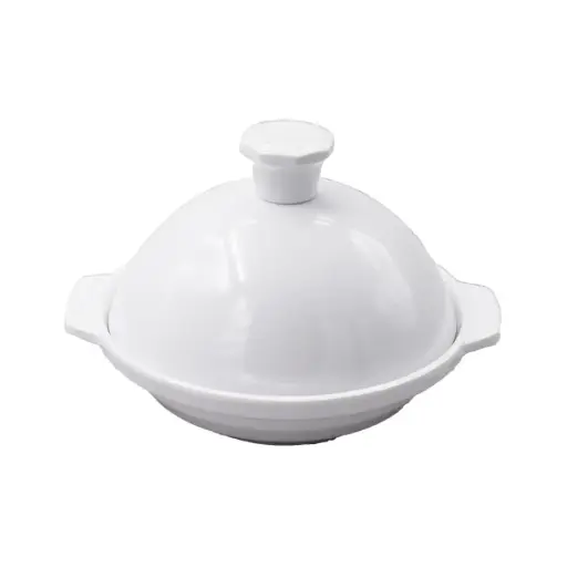 [36-792W] Vague Melamine White Round Thamer Bowl with Lid 8.5”