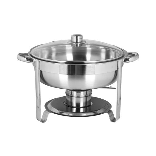 [BF-031] Vague Round Stainless Steel Chafing Dish with Glass Lid 4.5 Liters