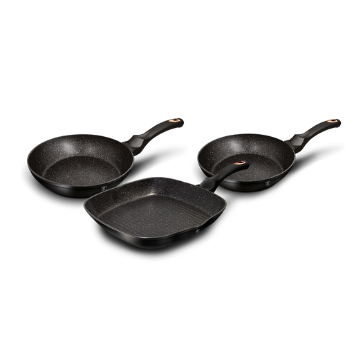 [BH-111] Berlinger Haus 3 Pieces Frypan Set Black Rose Collection / BH/6156