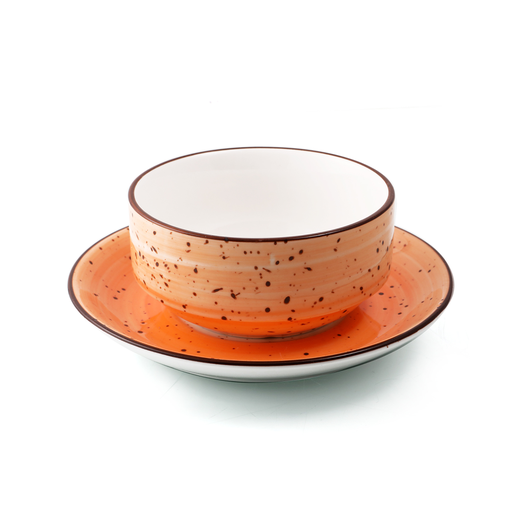 [08-046DO] Porceletta Orange Color Glazed Porcelain Soup Cup & Saucer 220 ml