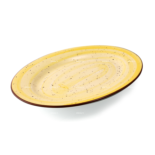 [08-053DY] Porceletta Yellow Color Glazed Porcelain yellow Oval Plate 35 cm / 14"