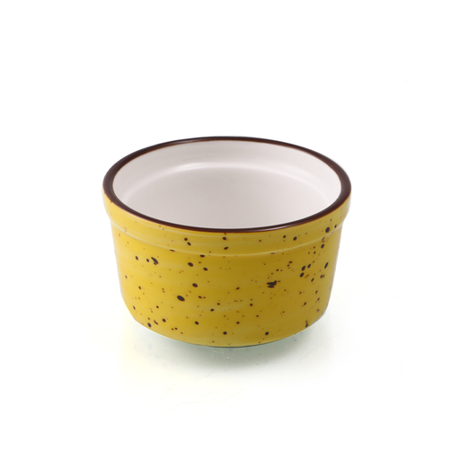 [08-070DY] Porceletta Yellow Color Glazed Porcelain Yellow Lined Ramekin 6.8 cm
